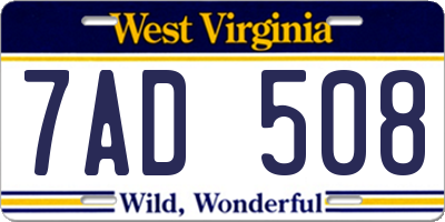 WV license plate 7AD508