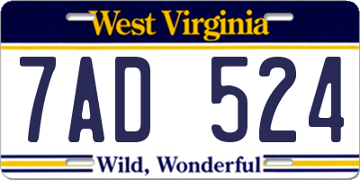 WV license plate 7AD524