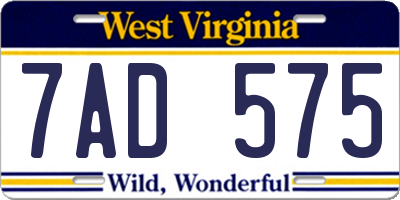 WV license plate 7AD575