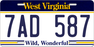 WV license plate 7AD587