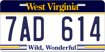 WV license plate 7AD614