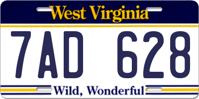 WV license plate 7AD628