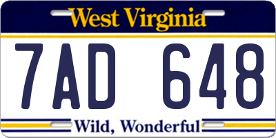 WV license plate 7AD648