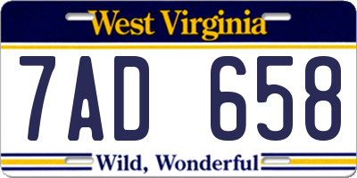 WV license plate 7AD658