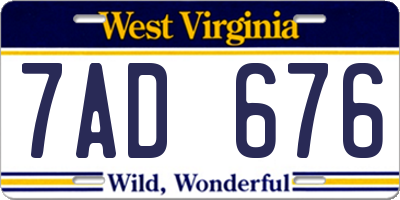 WV license plate 7AD676