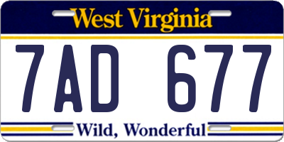 WV license plate 7AD677