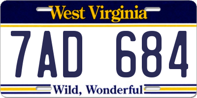 WV license plate 7AD684