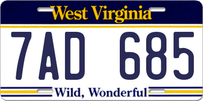 WV license plate 7AD685