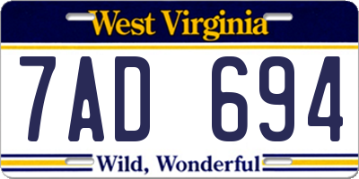 WV license plate 7AD694