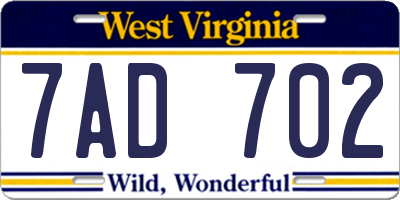 WV license plate 7AD702