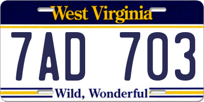 WV license plate 7AD703