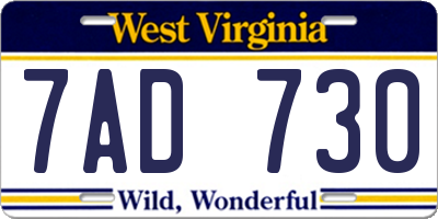 WV license plate 7AD730