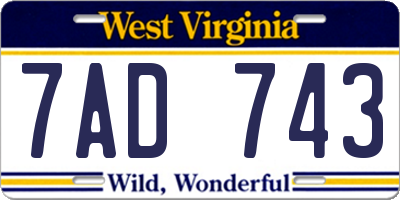 WV license plate 7AD743