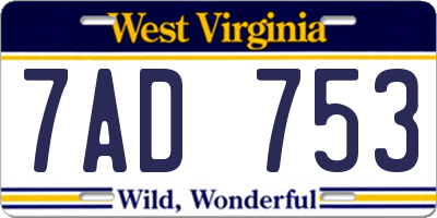 WV license plate 7AD753