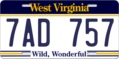 WV license plate 7AD757