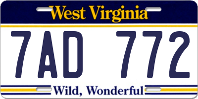 WV license plate 7AD772