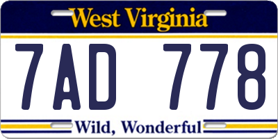 WV license plate 7AD778