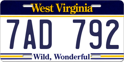 WV license plate 7AD792