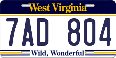 WV license plate 7AD804