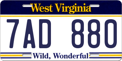 WV license plate 7AD880