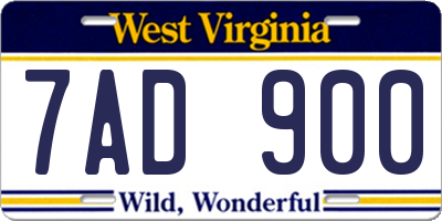WV license plate 7AD900