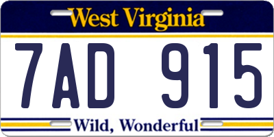 WV license plate 7AD915