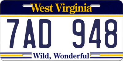 WV license plate 7AD948