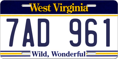 WV license plate 7AD961
