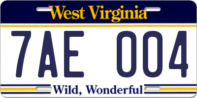 WV license plate 7AE004