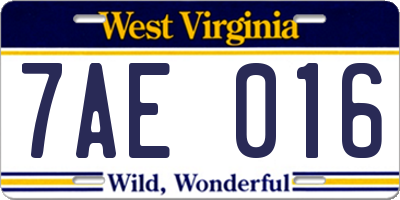 WV license plate 7AE016
