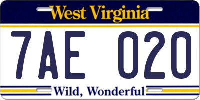 WV license plate 7AE020