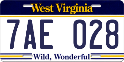 WV license plate 7AE028
