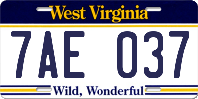 WV license plate 7AE037