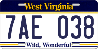 WV license plate 7AE038