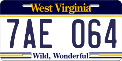 WV license plate 7AE064