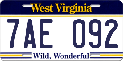 WV license plate 7AE092