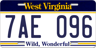 WV license plate 7AE096