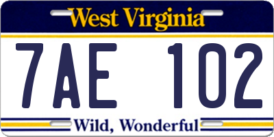 WV license plate 7AE102