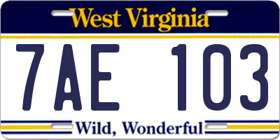 WV license plate 7AE103