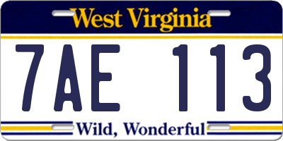 WV license plate 7AE113