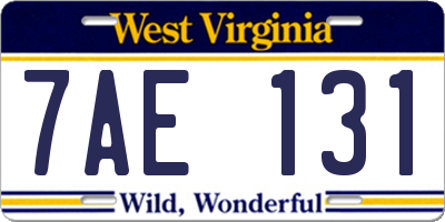 WV license plate 7AE131