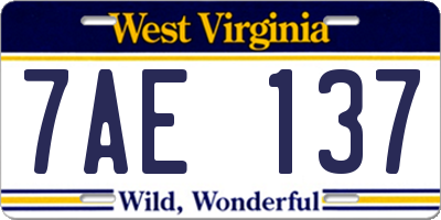 WV license plate 7AE137