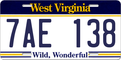 WV license plate 7AE138