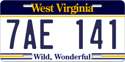 WV license plate 7AE141