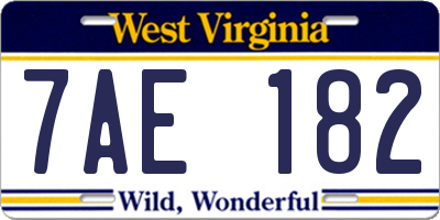 WV license plate 7AE182