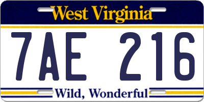 WV license plate 7AE216