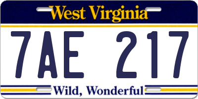 WV license plate 7AE217