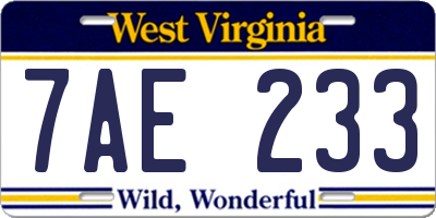 WV license plate 7AE233