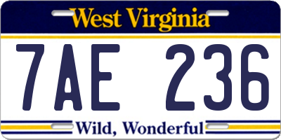 WV license plate 7AE236