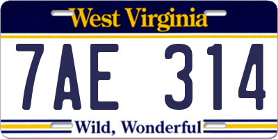 WV license plate 7AE314